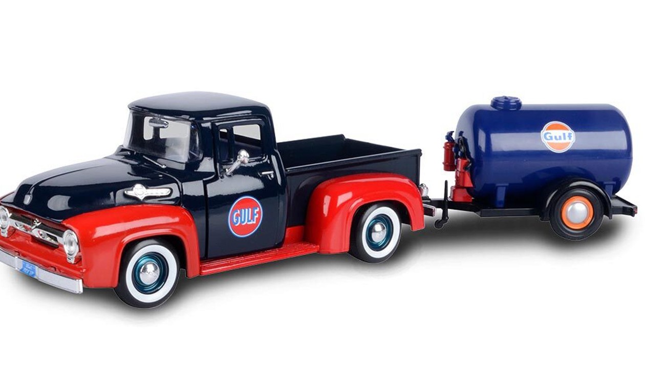 1:24 Ford F-100 PICK UP + OIL TANK TRAILER WITH GULF LIVERY 1956 – Motormax
