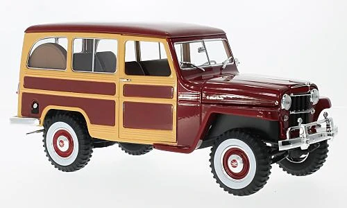 1:18 Jeep Willys Station Wagon, dunkelrot/Holzoptik, 1955 - Lucky Toys (YatMing)