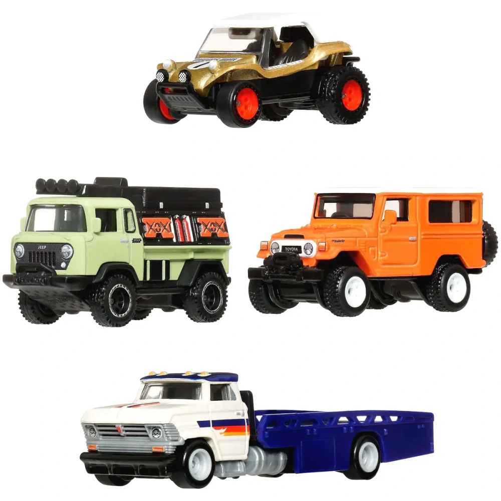 1:64 Horizon Hauler/Camion de Transport, Toyota Land Cruiser FJ43, Meyers Manx, 1957 Jeep - Hot Wheels Premium