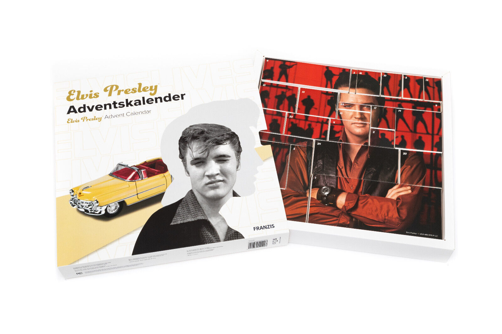 ADVENTNÍ KALENDÁŘ Elvis Presley s modelem 1953 Cadillac Eldorado (1:32) a mnohé další - Franzis
