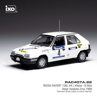 1:43 Škoda Favorit 136 L #4 L.Křeček/M.Bořivoj Rallye Valašská Zima 1989 - IXO