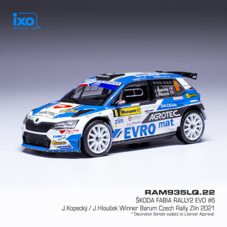 1:43 Škoda Fabia Rally2 EVO #6 Kopecky/Hlousek Winner Barum Czech Rally Zlin 2021 - IXO