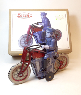 Motocyklista, bazar, plechová hračka - Lorenz