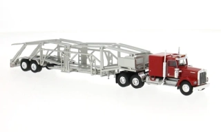 1:87 Kenworth W 900 Autotransport-SZ, rot/silber, 1977 - Brekina