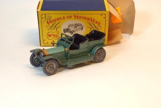 Y-15 1907 Rolls Royce Silver Ghost,bazar, šedé pneu, vzácný, poškozený - Matchbox Yesteryear