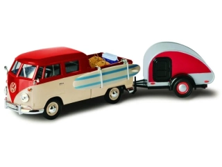 1:24 VW T1 TYPE 2 SURF PICK UP + TEAR DROP TRAILER – Motormax