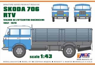1:43 Skoda 706 RTV 1957 vysoký valník - resinová stavebnice - na skladě - MACmodel